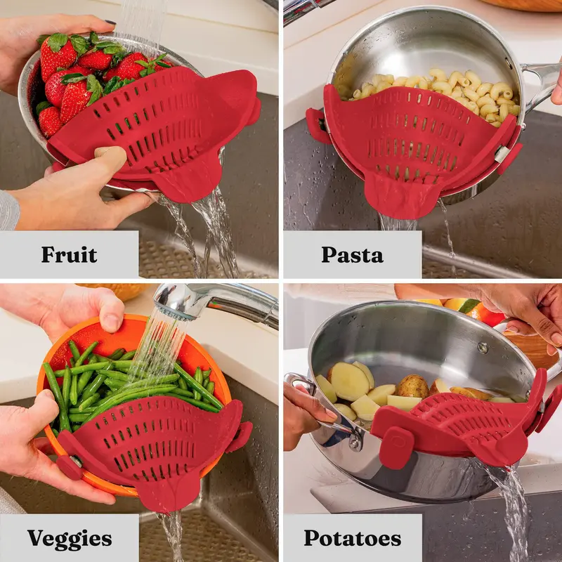 Silicone Pot And Pasta Strainer, 1 Count AdjustableSilicone Clip On Strainer Clamp, Kitchen AccessoriesGadgets for The Home, Kitchen Gadgets, HalloweenParty Use 1