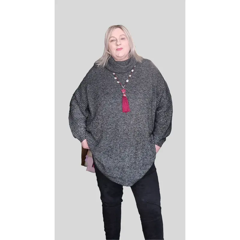Roll Neck Black & Grey Marl Sweater 0