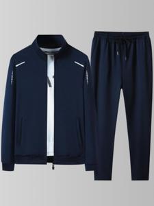 Men's Stylish Letter Zip Up Jacket & Drawstring Waist Pants Suits Set, Soft Regular Longsleeves Mock Neck Outerwear & Elastic Waist Sweatpants for Workout, Autumn Outfits, Back To School Outfits, Airport Outfits 2024, Gym Wear