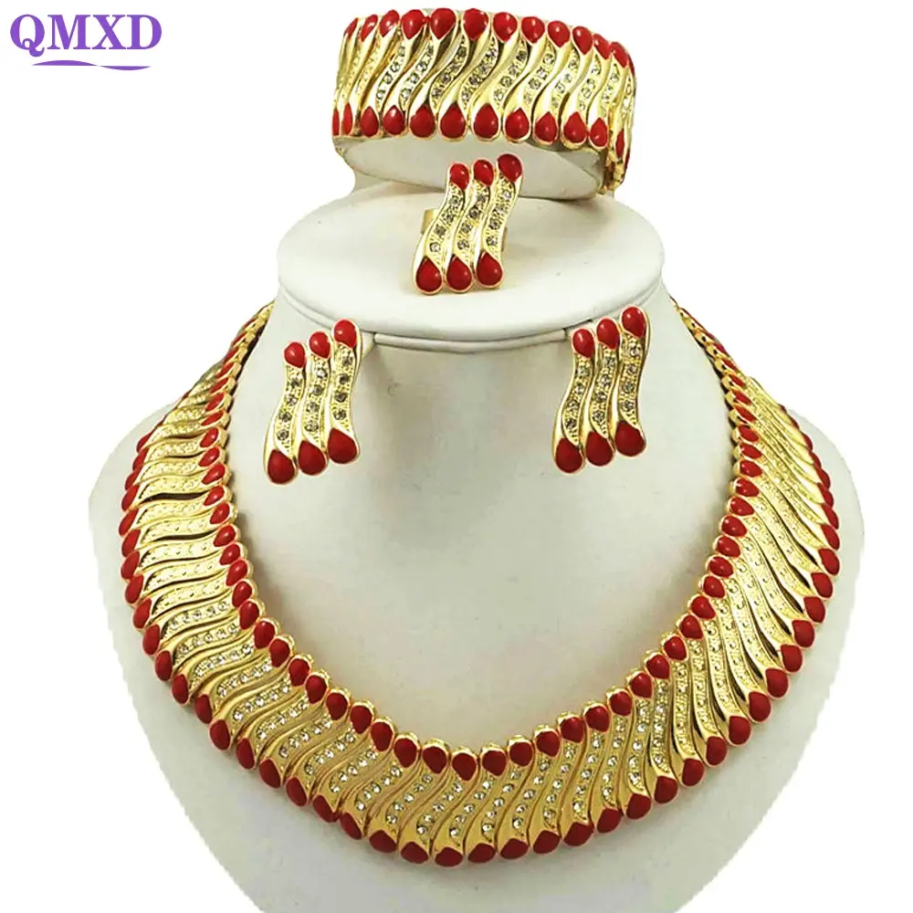New Design 2025 Big Golden Jewelry Set with Oil Dripping Cord Necklace for Women