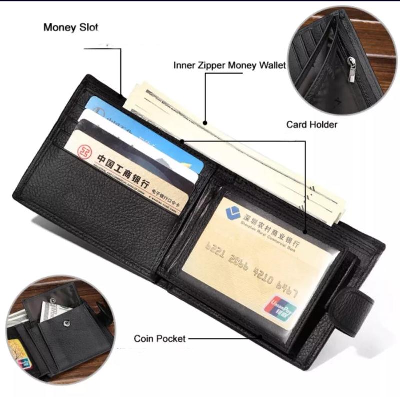 Men's RFID Blocking Genuine Leather Wallet with Snap Button leather wallet 6