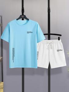 Men's Thin Letter Print Drawstring Two-Piece Set, Loose Casual Short Sleeve T-shirt & Shorts, Summer Clothes, Going Out Outfits