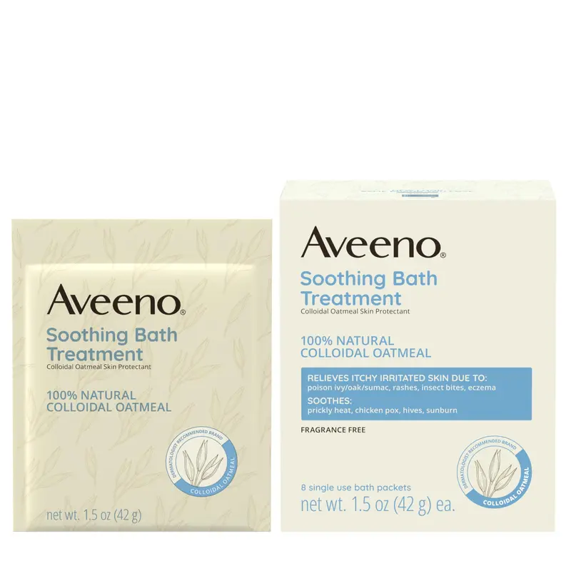 Aveeno Fragrance Free Soothing Bath Treatment, 100% Natural Colloidal Oatmeal, Sensitive Skin Bath Soak for Relief of Dry, Itchy, Irritated Skin Due to Eczema & Hives, Bath Packets, 8 ct. 6