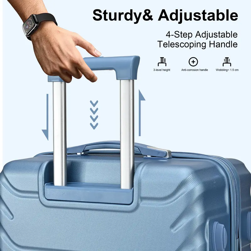 RMW Hard-shell Suitcases with 3-Digit Combination Lock 4 Dual Spinner Wheels Aluminium Telescopic Handle Durable Luggage Trolley for Travel Ice Blue 3