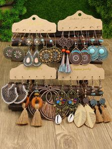 Boho Style Hollow out & Leaf Design Dangle Earrings (12 Pairs), Vintage Style Shell Design Dangle Earrings, Fashion Jewelry for Women, Gifts for Wife