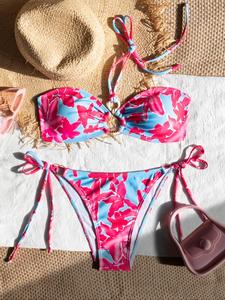 Women's Floral Print Bikini Set, Casual Fashion Cut Out Swimsuit for Beach Holiday Vacation, Summer Beach Bikini, Ladies Swimwear for All Seasons