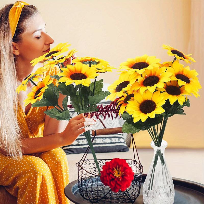 Product Introduction of 4 Bunches, Sunflower Artificial Bundles With Stems Bouquet Fake Plants UV Resistant Plastic Greenery Faux Outdoor Flower Plants No Fade For Garden Porch Window Box Decorating Decorative Fruit 2