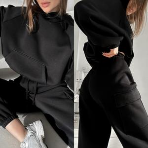 Autumn and Winter Ladies fashion Sports and casual Sweatshirt Set, Autumn Solid Color Loose Ladies Set modest  co-ord  set spotlight  clothes 2  pcs Womenswear Suits travel  fit two  piece  outfit