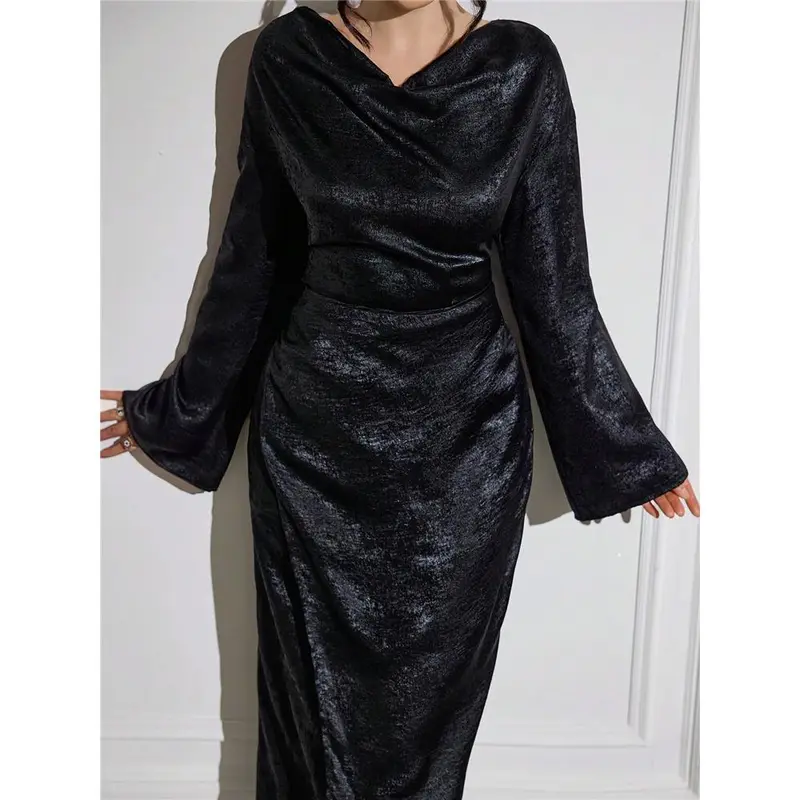 Guest Wedding Evening / Holiday / For Cover Length Full Dress Elegant Fitted Sleeve s tiktok Najma Women Long Graceful Draped Collar Arabian Style Modest Maxi Casual Daily Work / Parties 5
