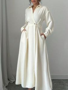 Women's Plain Long Sleeve Button Dress, Elegant Chic Collared Long Dress for Spring & Fall, Women's Clothing for Daily Wear, Classy Modest Dresses, Long Sleeve Dresses