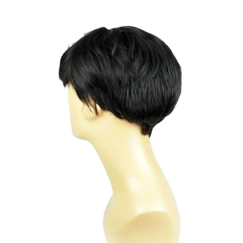 New synthetic synthetic fiber wig men's short black hair full head hair micro volume high temperature silk full head wig 4