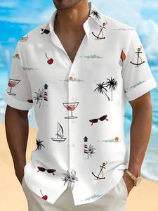 Men's Tropical Print Short Sleeve Shirt, Regular Fit Casual Comfy Top for Summer, Men's Clothes for Beach Vacation, Menswear, Button Front Shirt, Fruit Summer Shirt, Casual Party Shirt