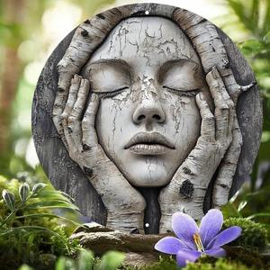 Tree Trunk Face Sculpture Design Wall Art, Creative Metal Wall Decor, Wall Hanging Ornament for Home Garden Yard Patio Decoration, Outdoor