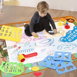 Magic Water Drawing Mat Painting Kit, 1 Set Drawing Doodle Pad with Stamps Templates & Water Pens, DIY Art Supplies, Fun Craft Supplies