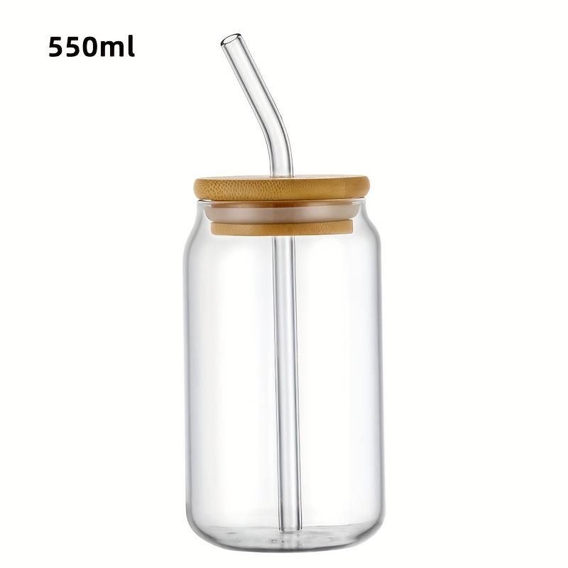1pc Set of 350ml/550ml Borosilicate Glass Cups with Lids and Straws for Matching Set, Reusable, Leak Proof, Perfect for Family Use, No Patterned Design 4