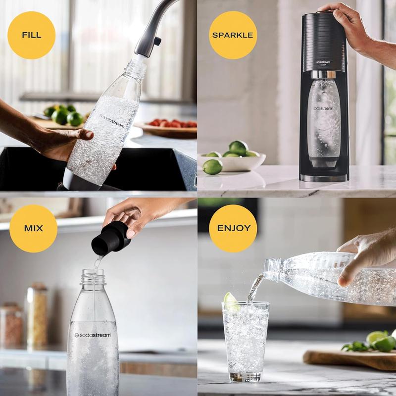 SodaStream - Terra Sparkling Water Maker, Quick Connect CO2 System, Includes 60L Gas Cylinder, BPA-Free 1L Bottle, Eco-Friendly & Reduces Plastic Waste, Black 1