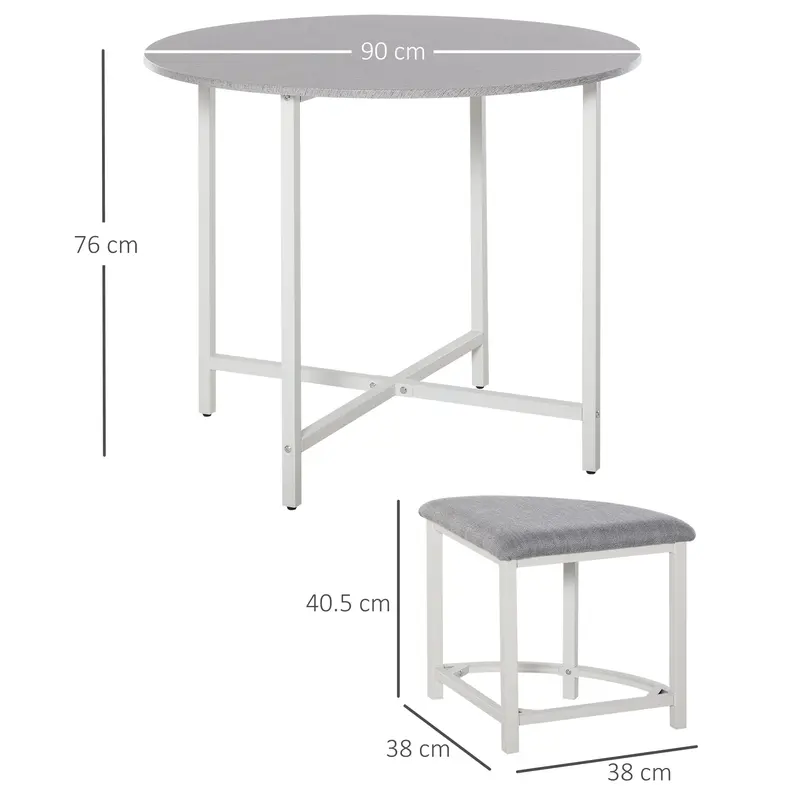 HOMCOM Modern Round Dining Table Set with 4 Upholstered Stools for Dining Room, Kitchen, Grey 2