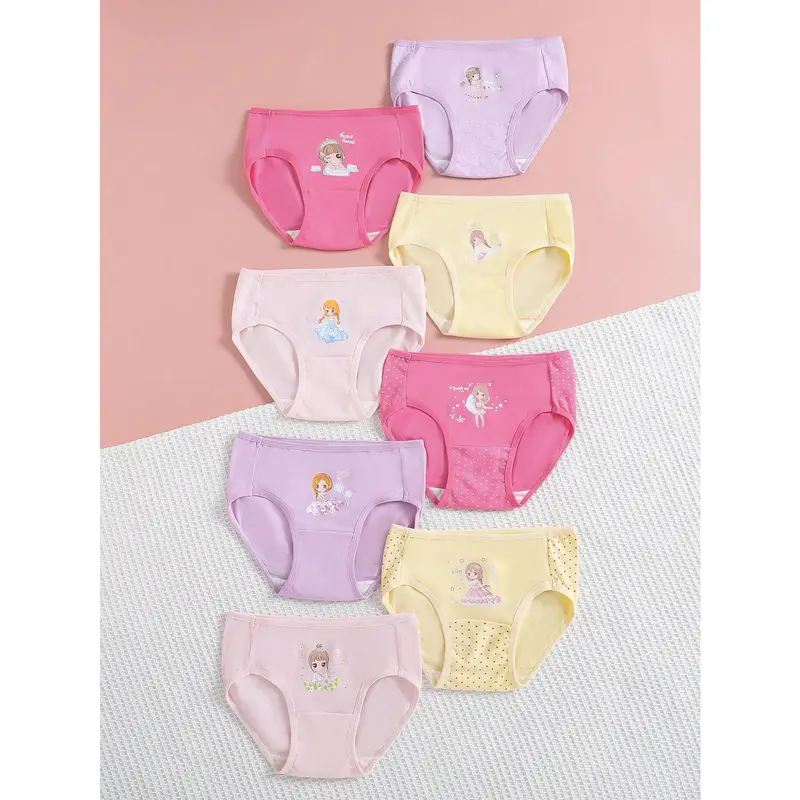 Young Girl 7 Pcs Cute Princess Print Comfortable Underwear Lingerie 0