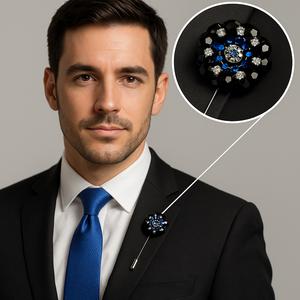Crystal Bespoke Resin Blue with Black Lapel Pin – Wedding Brooch Prom Suit Style #MensFashion #LapelPin #Drip