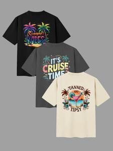 Men's Letter & Palm Tree Print Tee, Regular Fit Casual Short Sleeve Round Neck T-shirt for Summer, Men's Top for Daily Wear