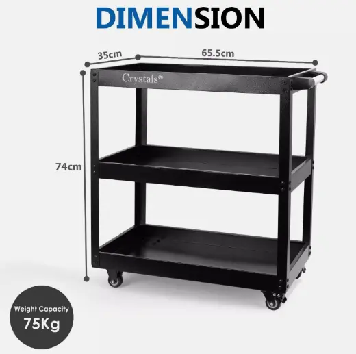 Tool Storage Heavy Duty Garage Trolley Workshop 3 Tier Wheel Cart DIY Black UK 3