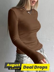 Women's Solid Thermal Lined Top, Casual Long Sleeve Round Neck Top for Fall & Winter, Women's Thermal Underwear for Daily Wear