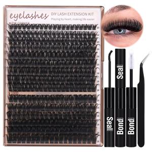 Black Eyelash Extensions Kit, 1 Set Including 294pcs D Curl Eyelashes, 1 Eyelash Glue & 1 Tweezers, Eyelash Tools, Professional Eye Makeup Accessories for Women, Cosmetic, DIY Cluster Lash, Eyelash Extensions for Eyes, Eyelash Fixer