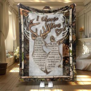 Letter & Deer Pattern  Blanket, 1 Count Colorful Soft Warm Nap Throw Blanket, Air-conditioned Room Blanket for Home Dormitory Office Travel Office