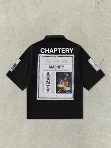 Men's Letter Print Chapterry Short Sleeve Shirt, Regular Fit Casual Street Short Sleeve Collared Top for Daily Wear, Men's Clothes for All Seasons, Tropical