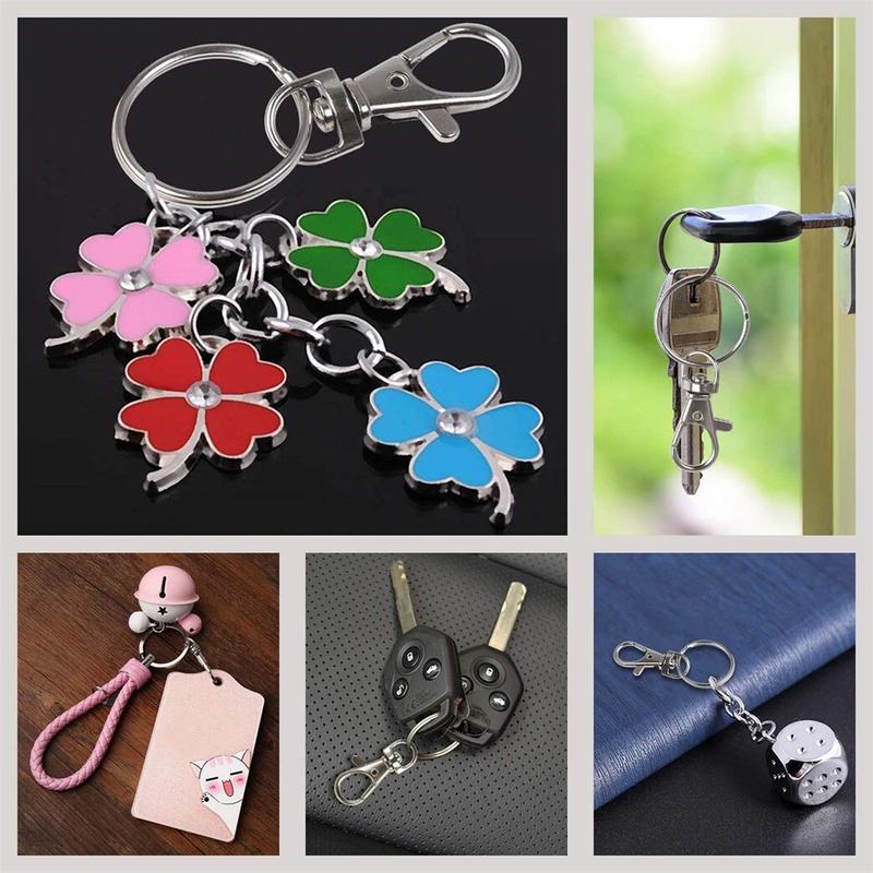 10Pcs Swivel Lobster Clasp Clips Hook Stainless Steel Key Ring Split Keychain UK 3