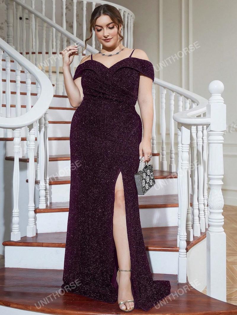 Product Introduction of Sequin Thigh Split Shoulder Plus Cold Formal Dress 34