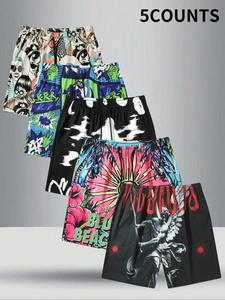 Men's All Over Print Drawstring Waist Shorts, Casual Regular Fit Pocket Shorts for Summer, Men's Bottoms for Vacation Holiday Beach