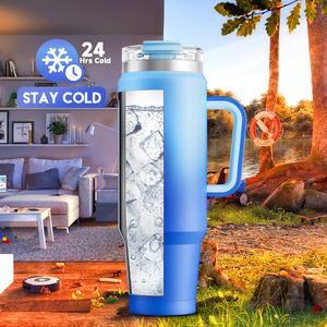 【Suitable for Car Use】 MEOKY 32oz/40oz 304 Stainless Steel Insulated Cup, with Handle, Leak-Proof, 2-in-1 Straw and Direct Drink Design, Non-Slip Silicone Base, Keeps Cold for Up to 24 Hours, Fits Car Cup Holders, Perfect for Travel and Commuting.