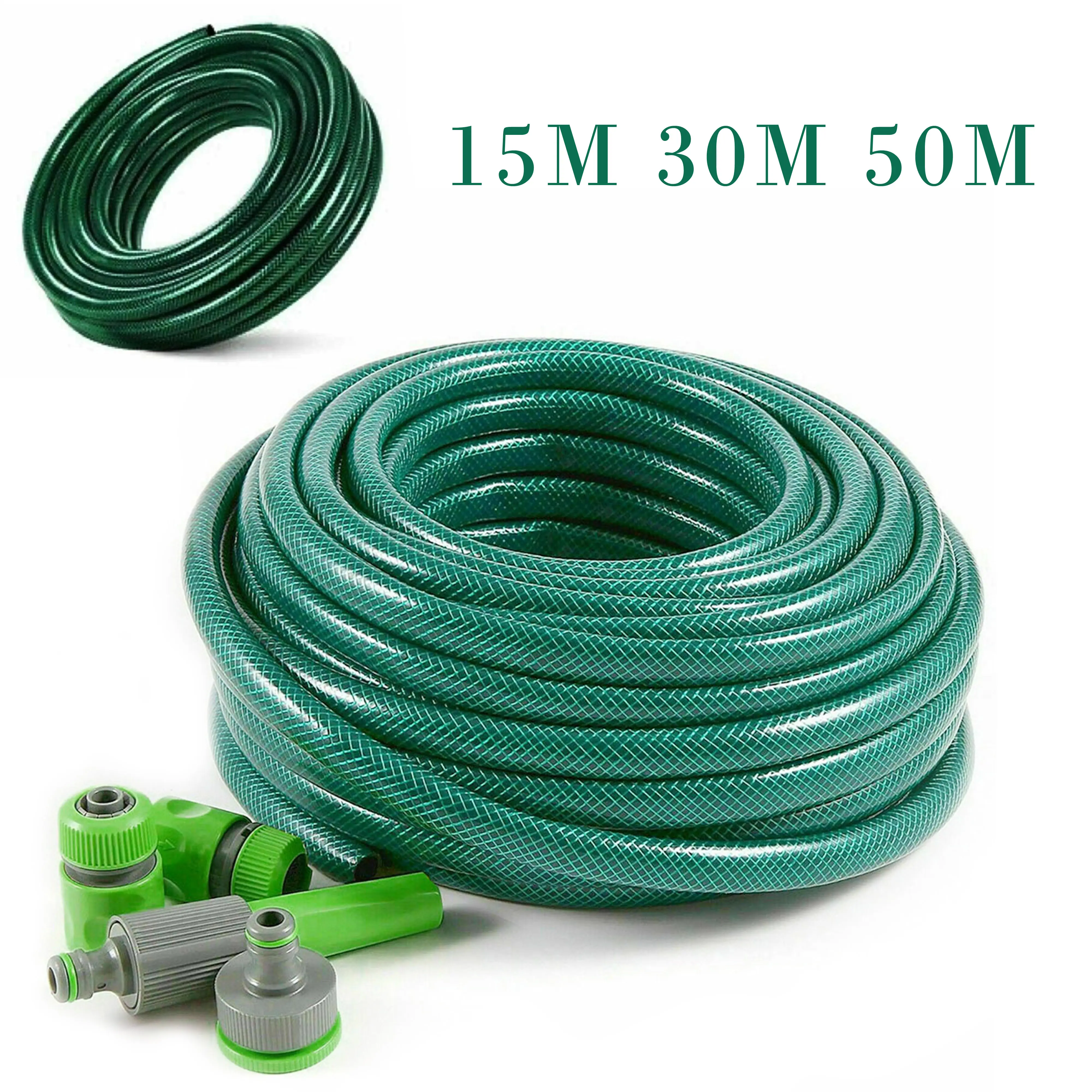15M 30M 50M Hose Pipe Reinforced Braided PVC Watering Hosepipe Reel Garden