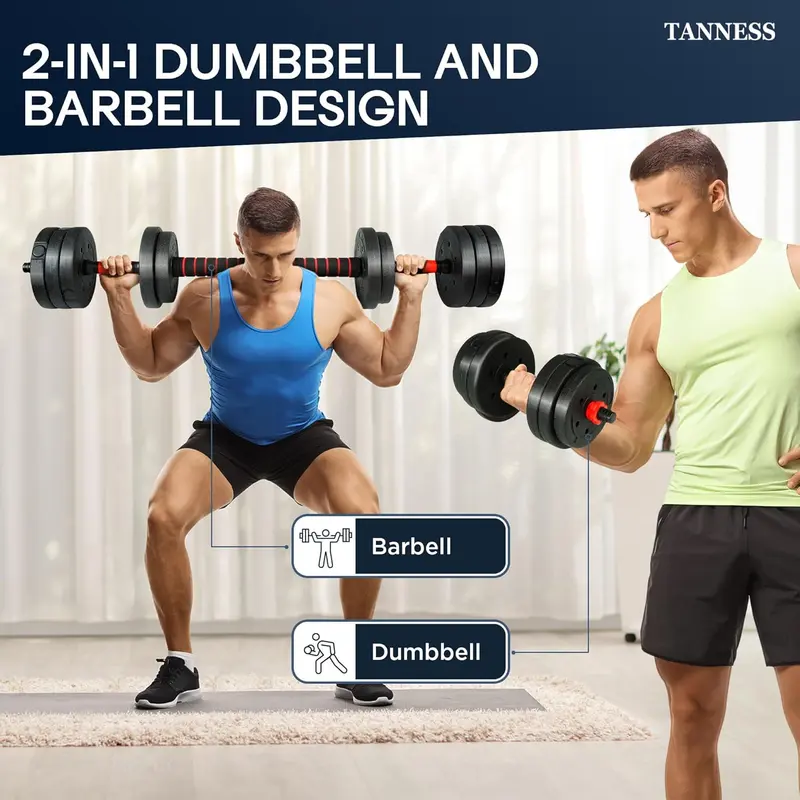Dumbbells Set - 2 in 1 Adjustable Dumbbells - Dumbbell Sets for Men and Women - Barbell Weights Set with Connecting Rod - Dumbbell Pair - Gym Equipment - Exercise Equipment for Home Use adjustable  dumbbells swing  weights lifting  straps weights dumbbell 1