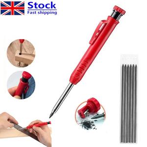 Deep Hole Solid Carpenter Pencil With 6 Refill Leads Construction Pencil Set