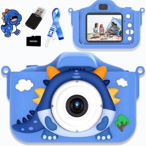 Cartoon Dinosaur Design Digital Camera, Cute Video Recording Camera Toy with 32GB Memory Card, Perfect Birthday & Holiday Gift Choice, Gadget, Colorful, Playful Design Blue Fun Camera, Remote