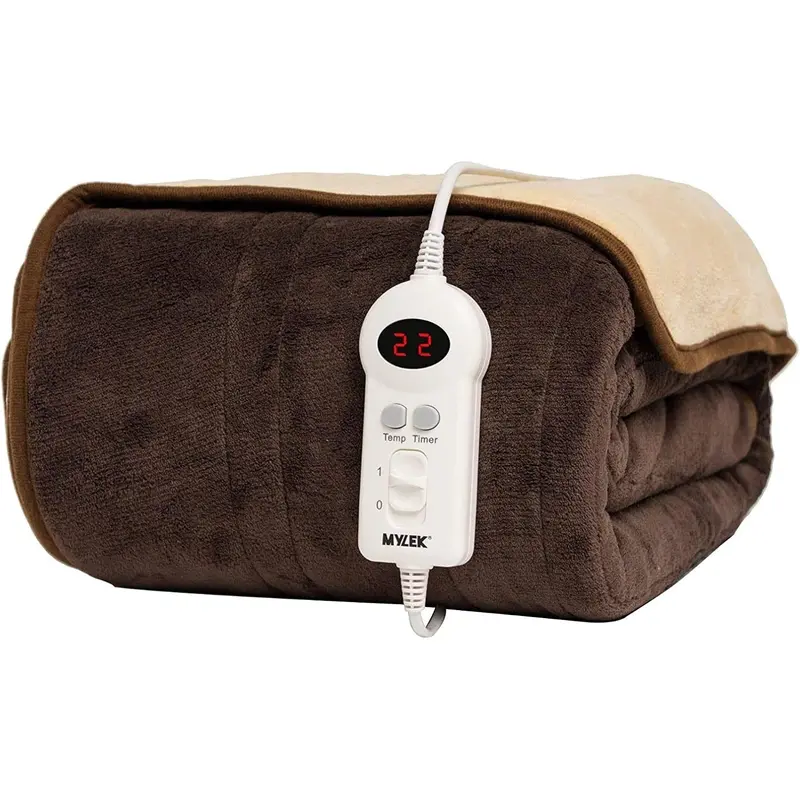 2025- Electric Heated Throw / Over Blanket in Chocolate & Cream - 9 Heat & Timer Settings - Easy To Use Digital Control - Mane Washable - Ultra Soft, Cosy Finish - 160 x 120cm 4