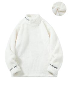 Men's Letter Embroidery Mock Neck Thermal Lined Fuzzy Sweatshirt, Loose Casual Long Sleeve Pullover for Winter, Fashion Men's Top for Daily Wear