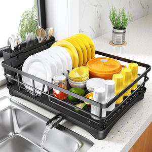 Dish Drying Rack for Kitchen Counter - Large Dish Rack with Drainboard, Rustproof Dish Drainer with Utensil Holder for Sink, Black shadrack drainer  style two  tier  dish  rack kitchen  storage  organizer