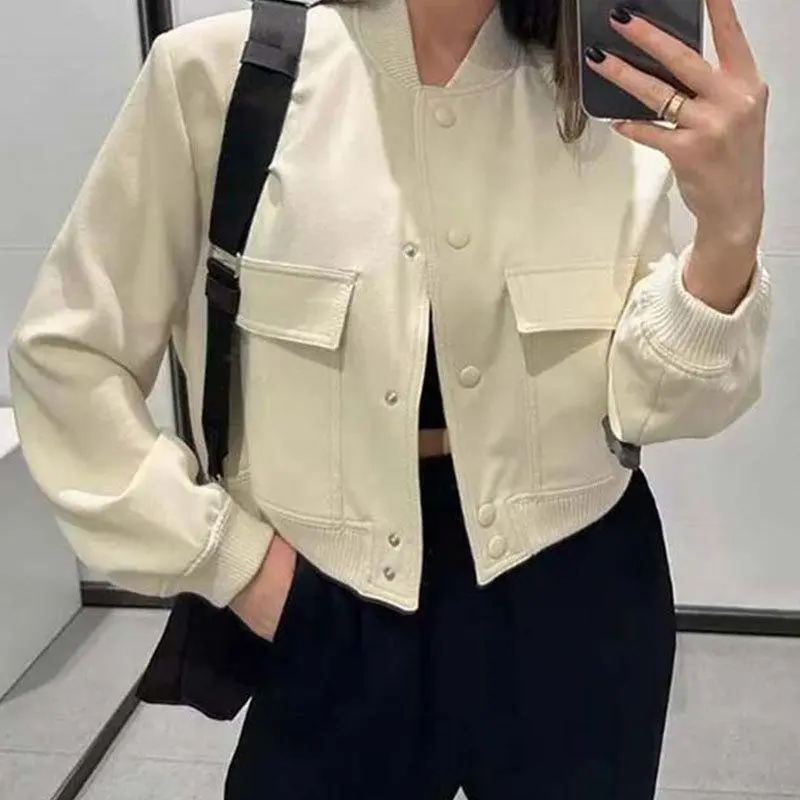 Fashion Women's Bomber Jacket Long Sleeve Zipper Up Vintage Coat Tops 2025 Spring Elegant Loose Ladies Jackets Coat 2