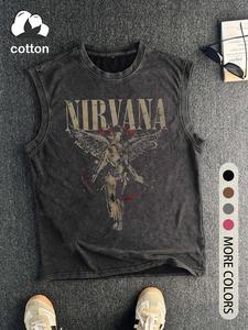 Men's Vintage Angel Graphic Print Tank Top, Casual Sleeveless Top for Summer, Men's Clothes for Daily Wear, Socks