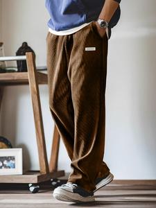 Men's Letter Patched Drawstring Waist Corduroy Pants, Loose Casual Comfy Pocket Straight Leg Trousers for Fall & Winter, Men's Bottoms for Daily Wear