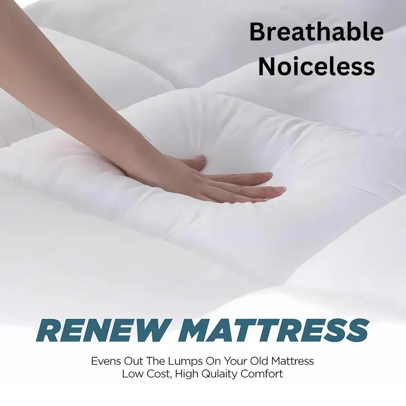 Quilted Elasticated Mattress Topper 11cm Microfiber - Thick Bounce Back Deep Breathable Mattress Topper Hypoallergenic Korean Virgin Fiber Soft Cozy Bedding for Single Double King Super King Sizes Box Stitching Machine Washable 1