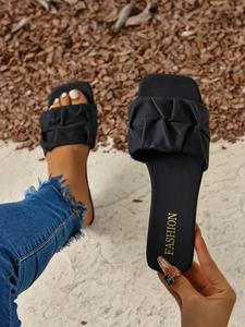 Black Slide Casual Trendy Sandals, Non-slip Flat Classy Open Toe Sandals for Summer Beach Vacation,  2025 New Style Women's Shoes for Indoor & Outdoor, College Outfits Uk , Airport Outfits 2025, Ibiza 2025 Outfits, Going Out Outfits 2025, Footwear