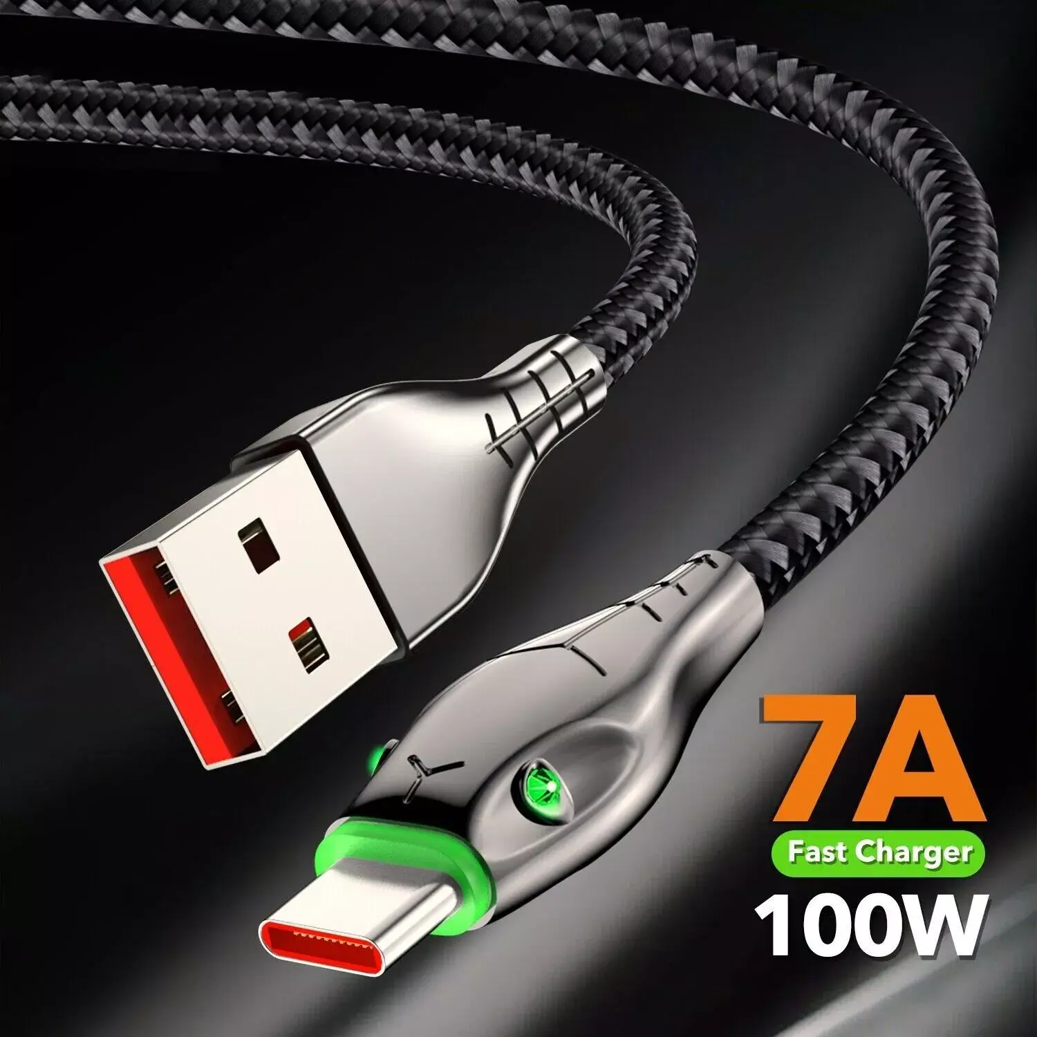 USB A to Type C Cable 7A 100W Fast Charger Braided Long Lead 0.25M 1M 2M 3M Charging Smartphone Cellphone