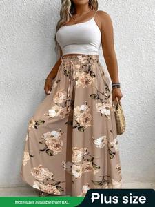 【Plus Size】 All Over Floral Print Drawstring Waist Wide Leg Pants, Boho Bohemian Casual Comfy Bohemian Trousers for Beach Vacation Holiday, Baggy Pants, Womenswear, Casual Street Trousers, Wideleg Pants, Boho Chic Trousers