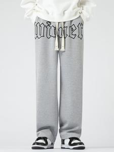 Men's Plain Letter Print Drawstring Waist Straight Leg Sweatpants, Simple Casual Loose Trousers for Fall & Winter, Pants for Men, Men's Bottoms for Daily Wear, Menswear, Men's Clothes for Summer