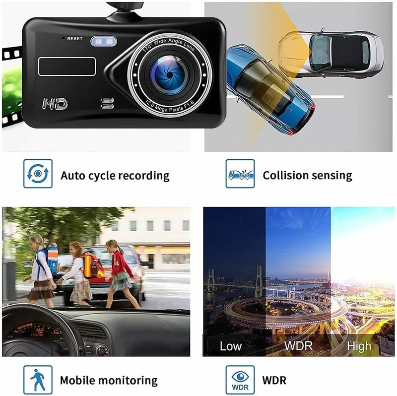 Product Introduction of [Driving Recorder] Dash Cam Front and Rear, 1080P Full HD Dual Dashcam In Car Dual Dashboard Camera 170°Wide Angle HDR with 4.0" Touch LCD Display Night Vision, Motion Detection, Parking Monitor, G-sensor 5