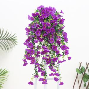 4pcs Artificial Silk Morning Glory with Eucalyptus Leaves for Home Garden Decor(without vase)